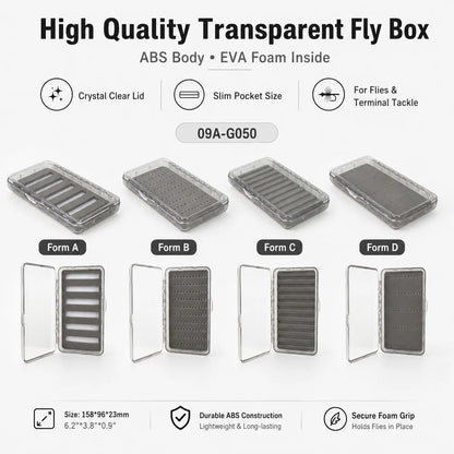 Aventik Transparent ABS Fly Fishing Box, Slim Clear Fly Storage Case with EVA Foam Inserts, Pocket Fly Organizer
