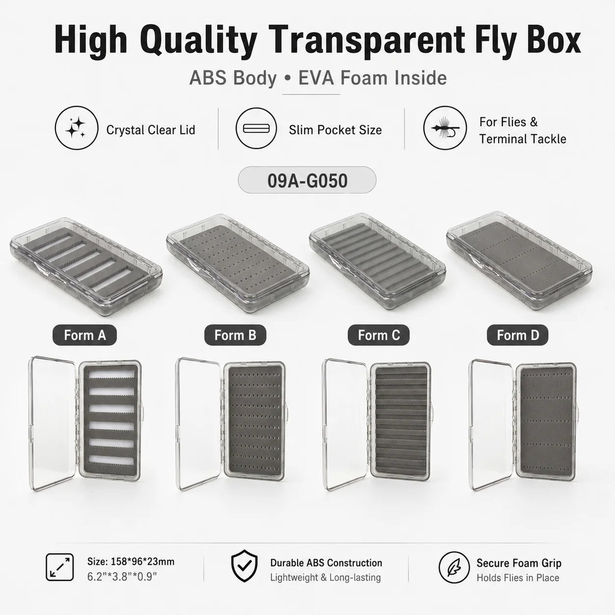 Aventik Transparent ABS Fly Fishing Box, Slim Clear Fly Storage Case with EVA Foam Inserts, Pocket Fly Organizer