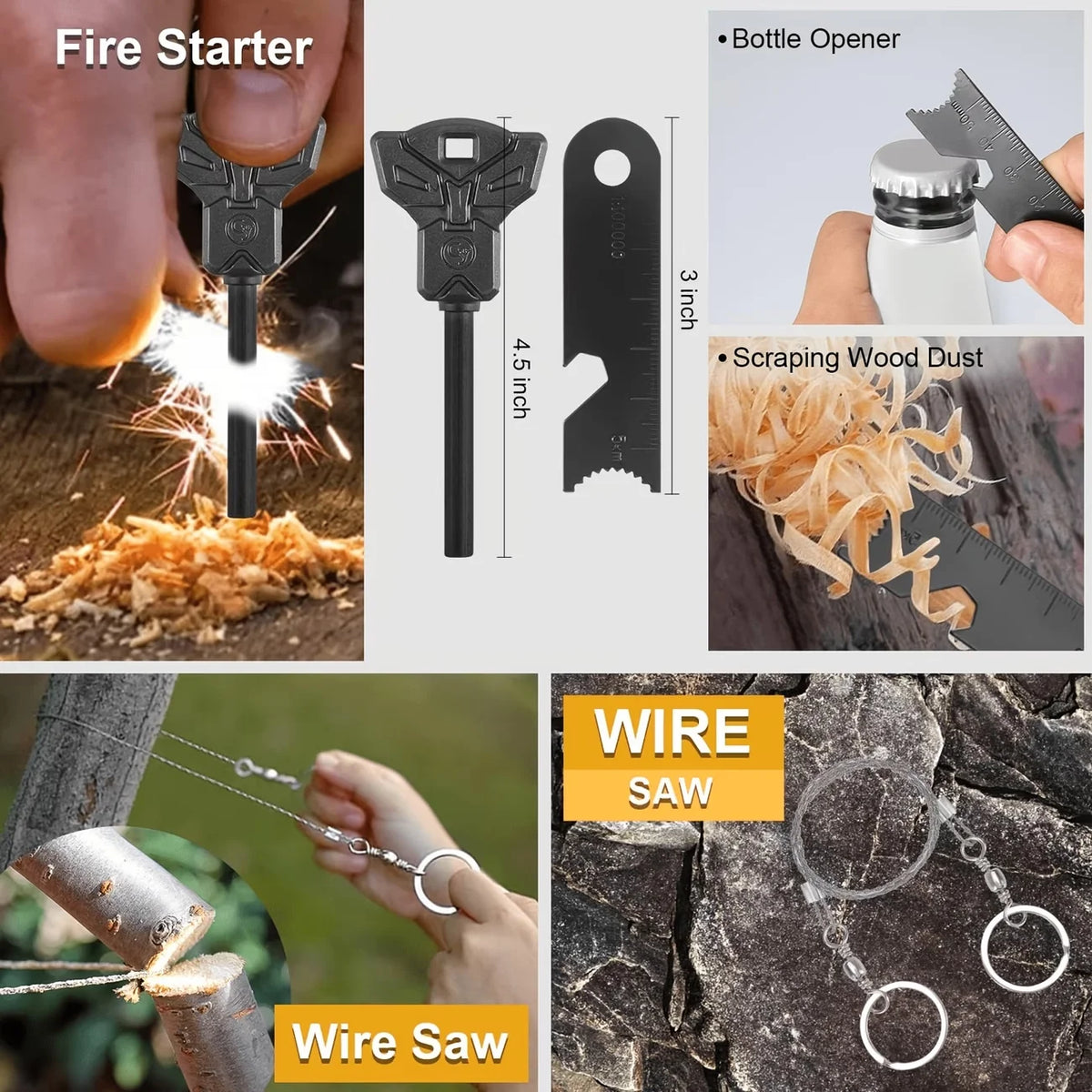 A comprehensive survival and outdoor gear kit featuring 258 essential pieces, including fire starters, compasses, and versatile multi-functional tools. Designed for camping, hiking, emergency preparedness, and outdoor adventu