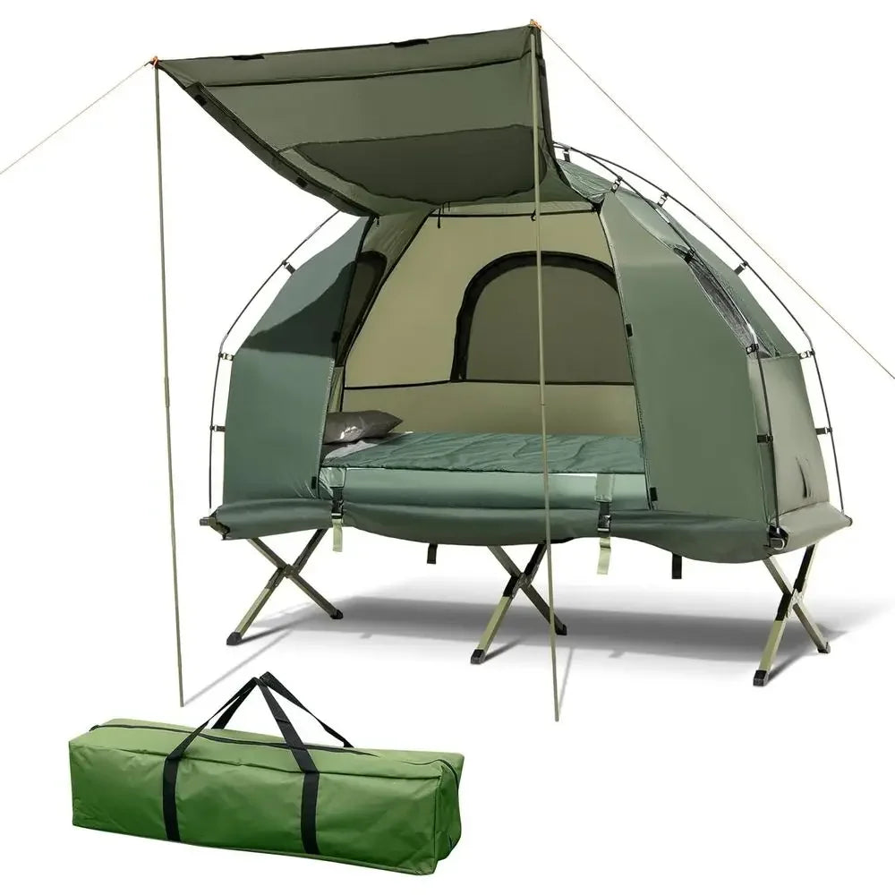 All-in-One Tent Cot Set with Awning, Air Mattress, Sleeping Bag, Pillow, and Carry Bag for Outdoor Adventures