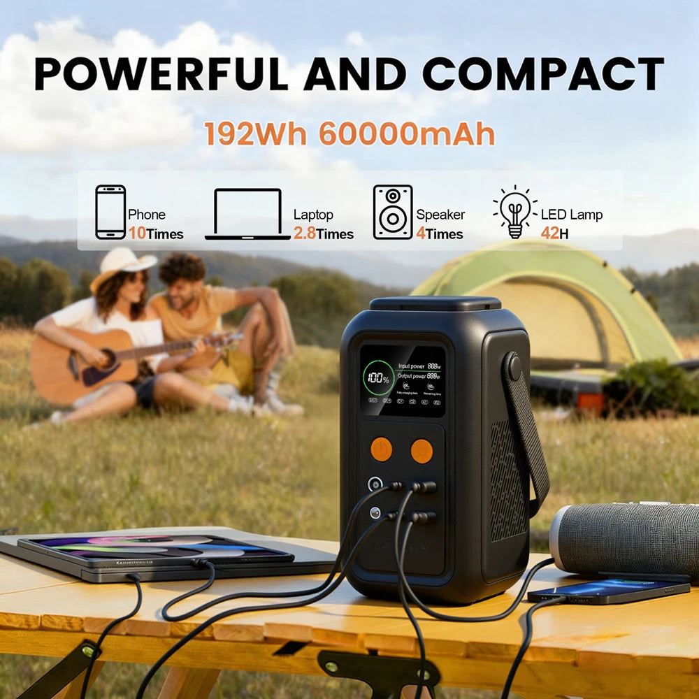 CTOLITY 200W Power Station Camping 192Wh Lifepo4 Power Bank 60000mAh Portable Charger Battery Emergency Power USB TYPE-C Port