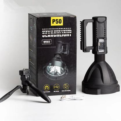 Portable Powerful LED Flashlight Mountable Bracket Handheld Searchlight USB Rechargeable Spotlight Waterproof Torch Light