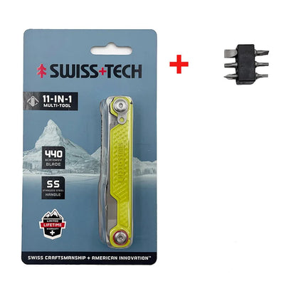 SWISS TECH 11 in 1 Mini Multitool Knife Folding EDC Outdoor Camping Survival Tools Scissors Screwdriver Multi Tool with Clip