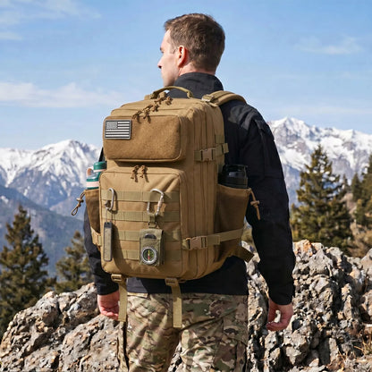 45L Large Capacity Tactical Backpack Hunting Rucksack with Dual Water Bottle Cup Holders Outdoor Camping Survival Equipment Backpack for Hiking Trekking Travel Sports EDC Daily Use