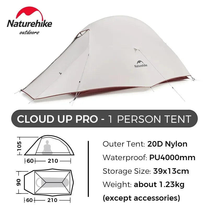 Naturehike Cloud Up Pro Tent 1 Person Double Layers Backpacking Tents 20D Nylon Waterproof Ultralight Tent for Camping Hiking