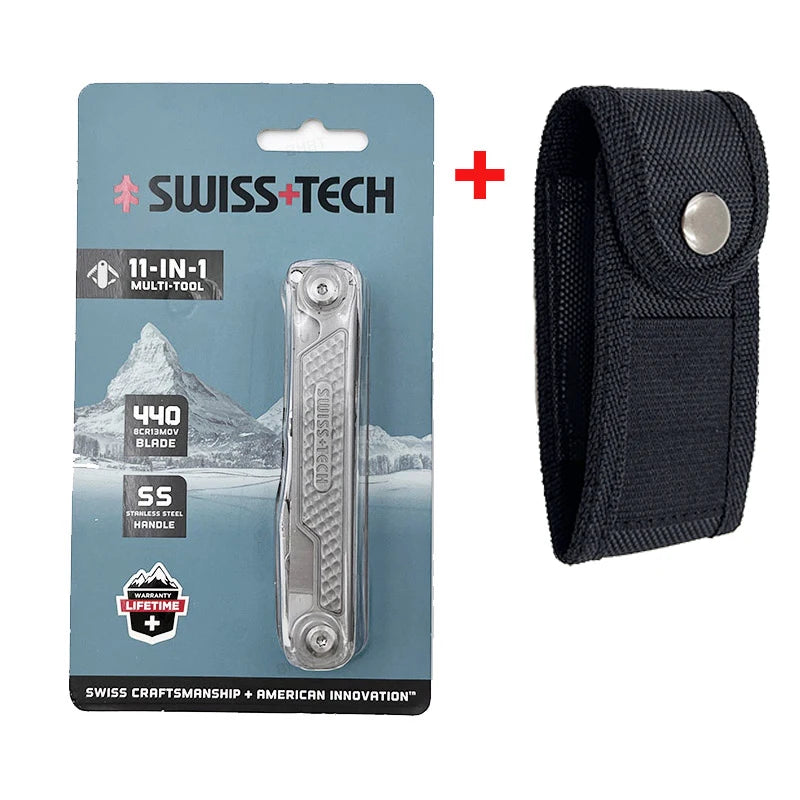 SWISS TECH 11 in 1 Mini Multitool Knife Folding EDC Outdoor Camping Survival Tools Scissors Screwdriver Multi Tool with Clip