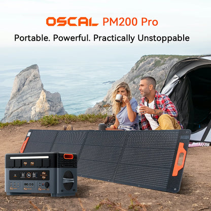 OSCAL 200W Portable Foldable Solar Panel Charger, 23% High Efficiency Monocrystalline ETFE, IP67 Waterproof Adjustable Kickstand, for Power Station RV Camping Home Emergency