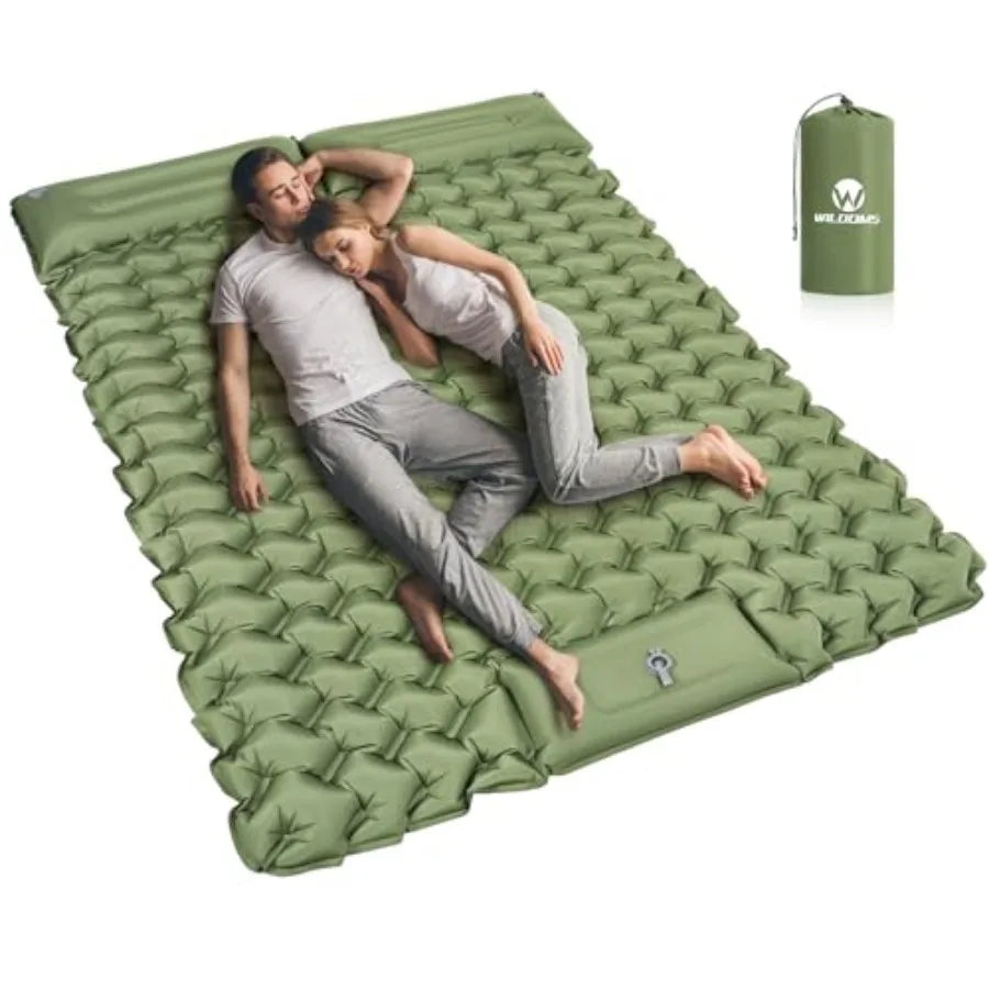 Double Sleeping Pad for Camping – 4" Thick Inflatable Mattress for 2, Built-In Foot Pump & Pillow, Ultralight, Self-Inflating