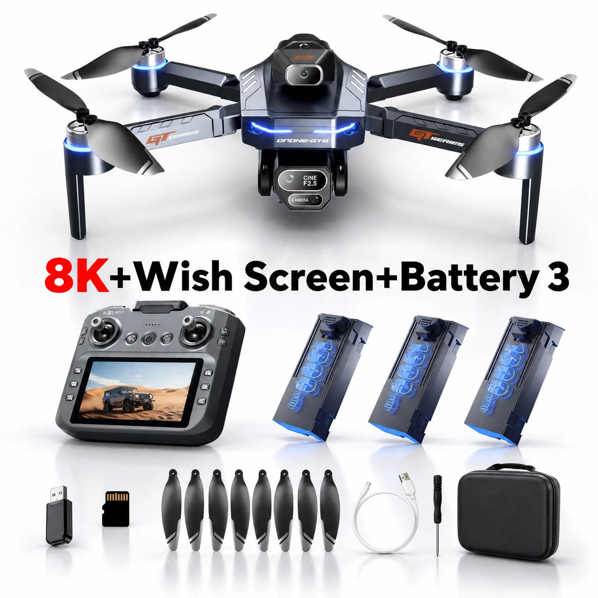 GT8 Drone 8K HD Professional Dual Cameras WiFi Optical Flow Positioning Brushless UAV With Screen Obstacle Avoidance RC Drone To