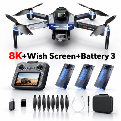 GT8 Drone 8K HD Professional Dual Cameras WiFi Optical Flow Positioning Brushless UAV With Screen Obstacle Avoidance RC Drone To