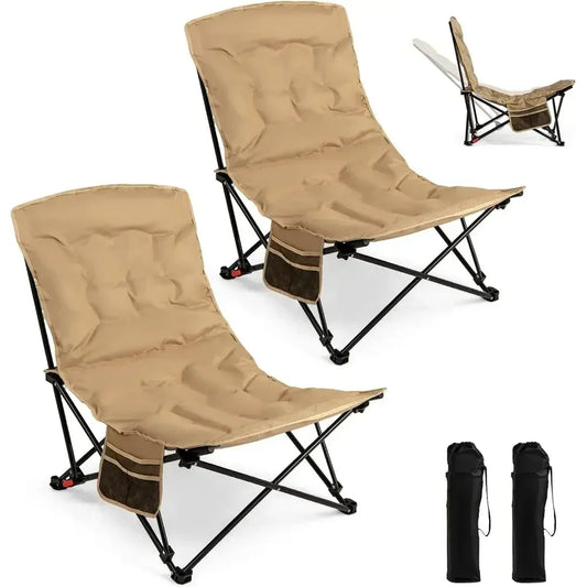 Portable Folding Camping Chair, 4-Position Padded Seat with 500 lbs Capacity, Side Pocket and Carry Bag, Ideal for Outdoors, Spo