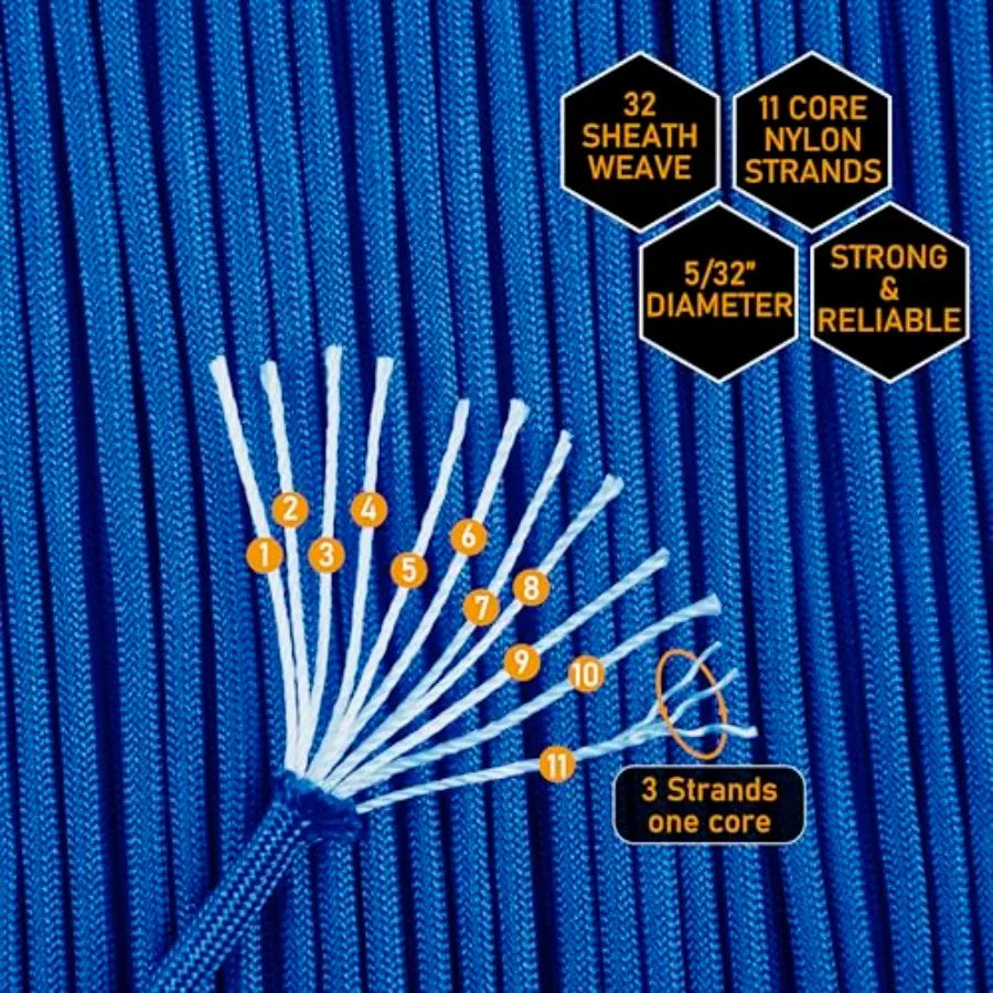 750lb Paracord 4mm 11 Strands Tactical Parachute Cord, 50' 100' 250' 1000' Utility Rope for Camping, Survival, Outdoor Gear