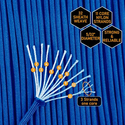 750lb Paracord 4mm 11 Strands Tactical Parachute Cord, 50' 100' 250' 1000' Utility Rope for Camping, Survival, Outdoor Gear