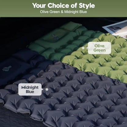 Double Sleeping Pad for Camping – 4" Thick Inflatable Mattress for 2, Built-In Foot Pump & Pillow, Ultralight, Self-Inflating