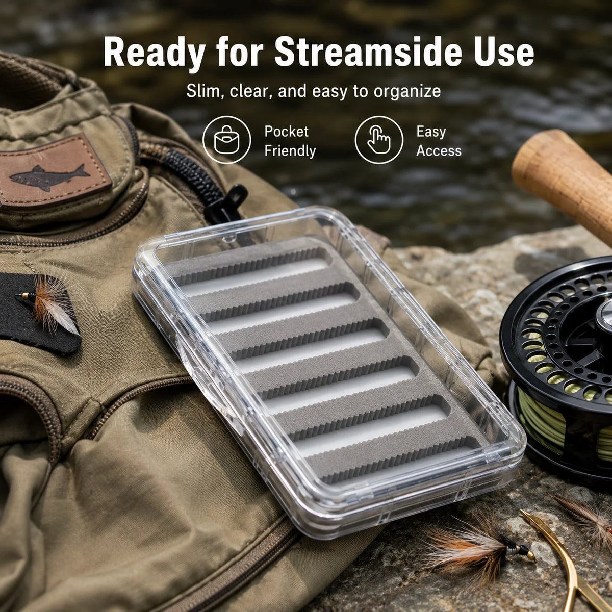 Aventik Transparent ABS Fly Fishing Box, Slim Clear Fly Storage Case with EVA Foam Inserts, Pocket Fly Organizer