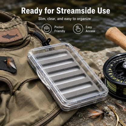 Aventik Transparent ABS Fly Fishing Box, Slim Clear Fly Storage Case with EVA Foam Inserts, Pocket Fly Organizer